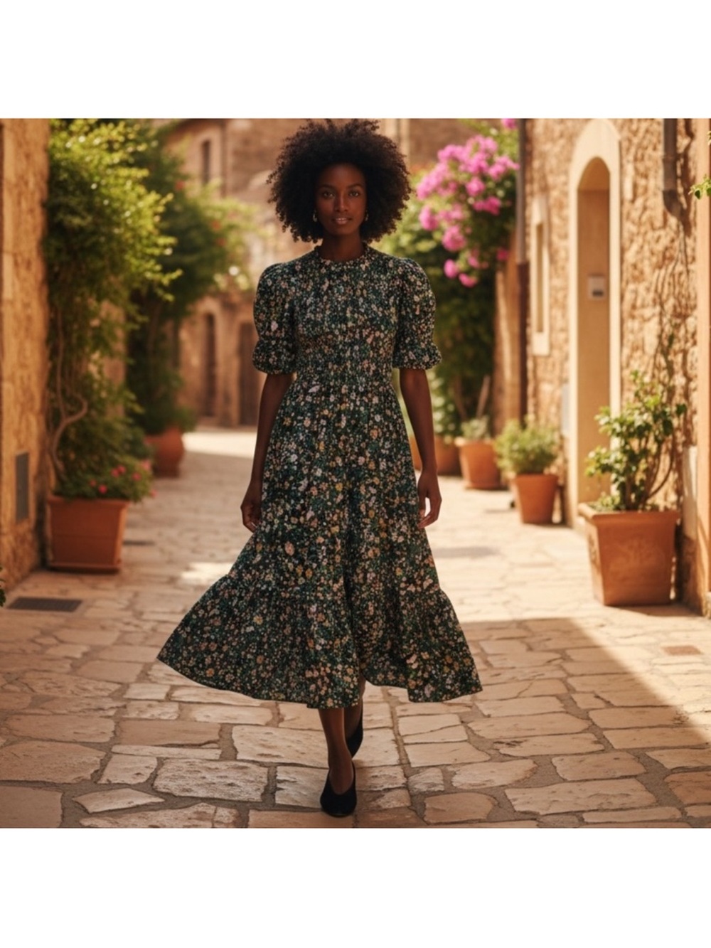 Hyacinth House | NEW Black Multi Floral Smocked Samantha Midi
Dress Size XS - Picture 2 of 4